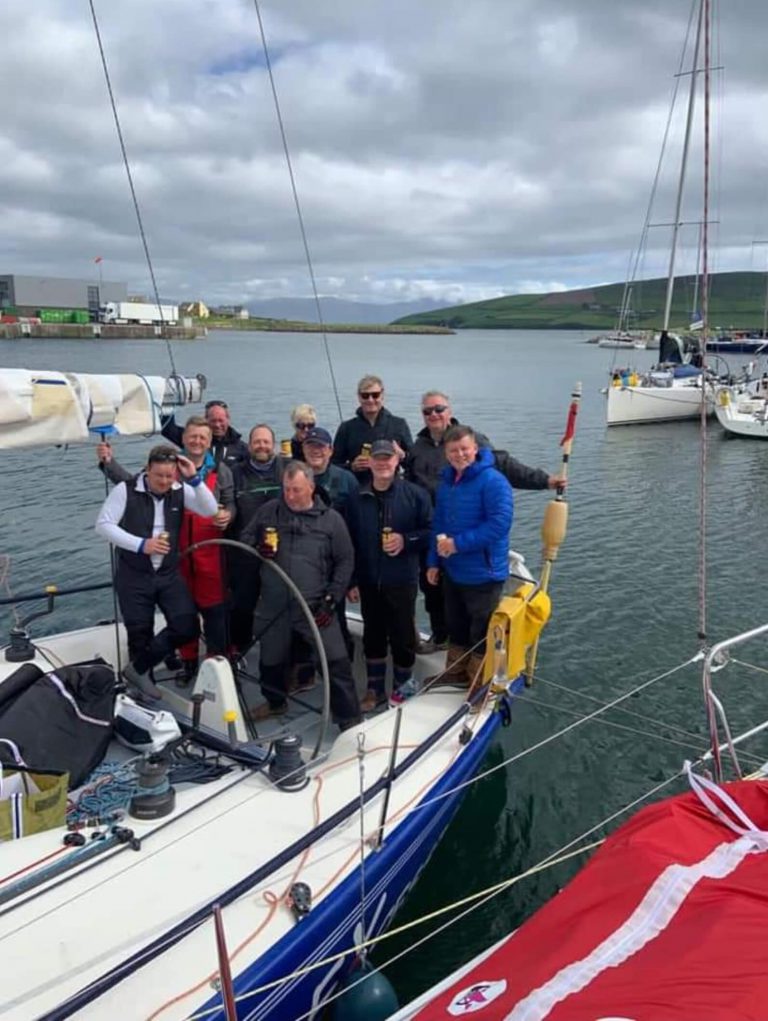DSC Members posing on yacht after Dunlaighaire-Dingle Race